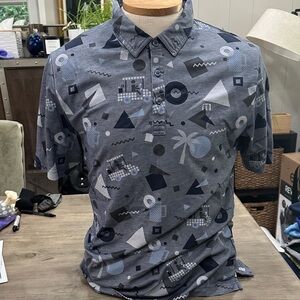Travis Mathew Abstract Patterned Polo in Gray and Blue